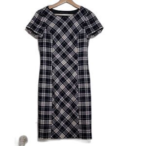 Brooks Brothers 346 wool blend‎ short sleeve plaid sheath midi dress size 2